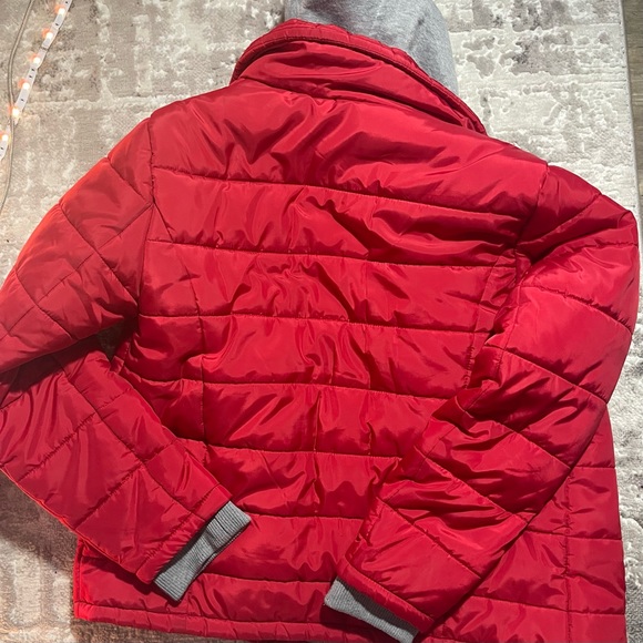 Red and Grey Winter Puffer Jacket with built in sweater hood - Picture 4 of 4